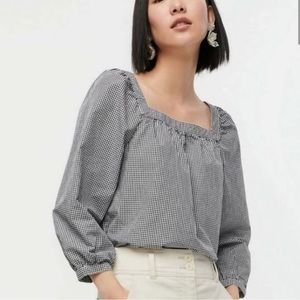 J. Crew Black Gingham Square Neck Peasant Top X-Small